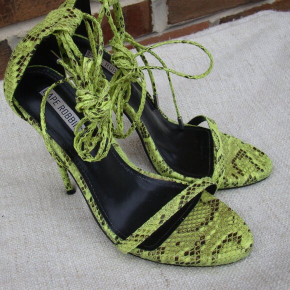 Cape Robbin Invade neon green snake wrap around peep toe high heels, S 8 - Picture 2 of 9